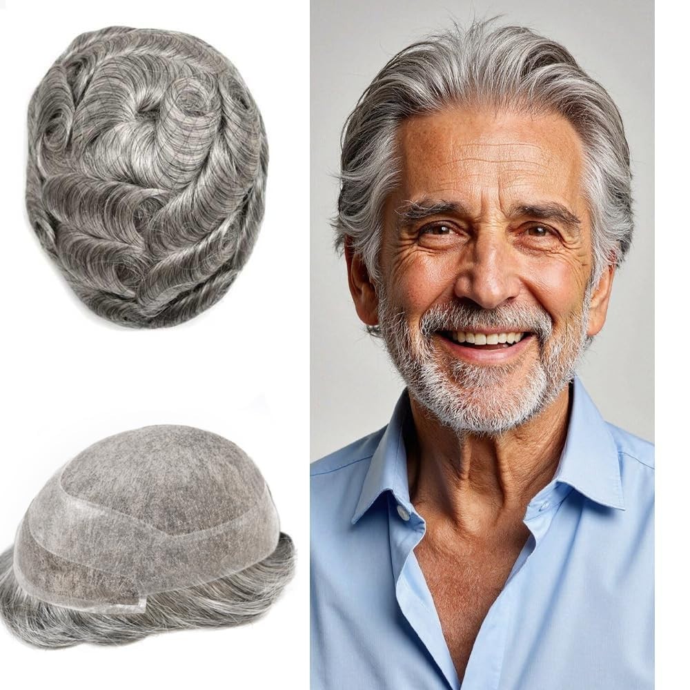 French Lace FrontToupee for Men HairSystem Replacement Mono Mens Hairpiece Wig