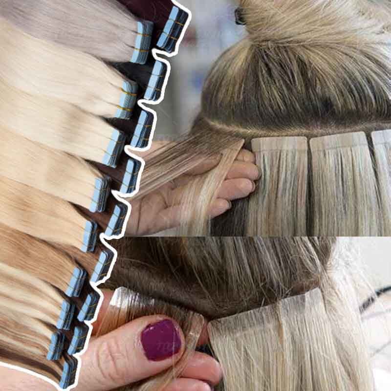 40PCS Tape In On Stick Remy Human Hair Extensions Skin Weft Sliver 12″-24″ Thick