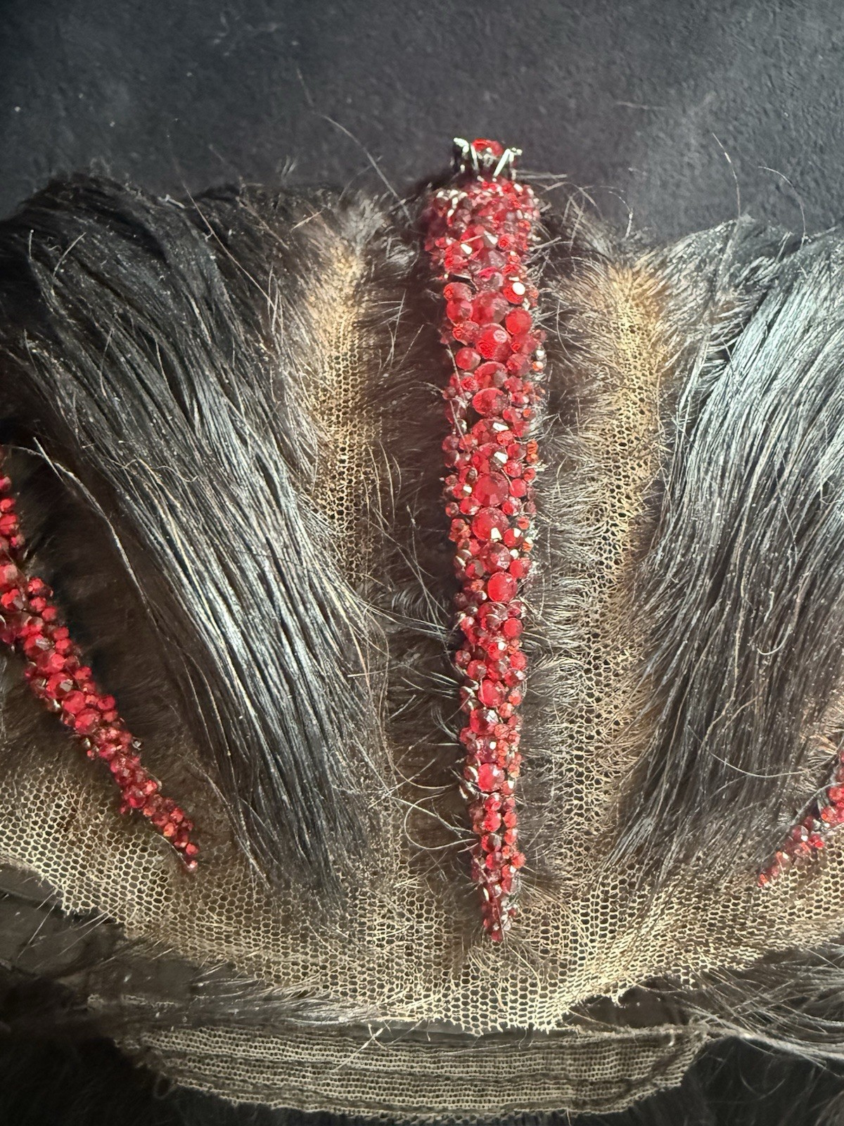 Custom styled human hair wig worn once. 13×6,30 in. w braids, crystals & spiders