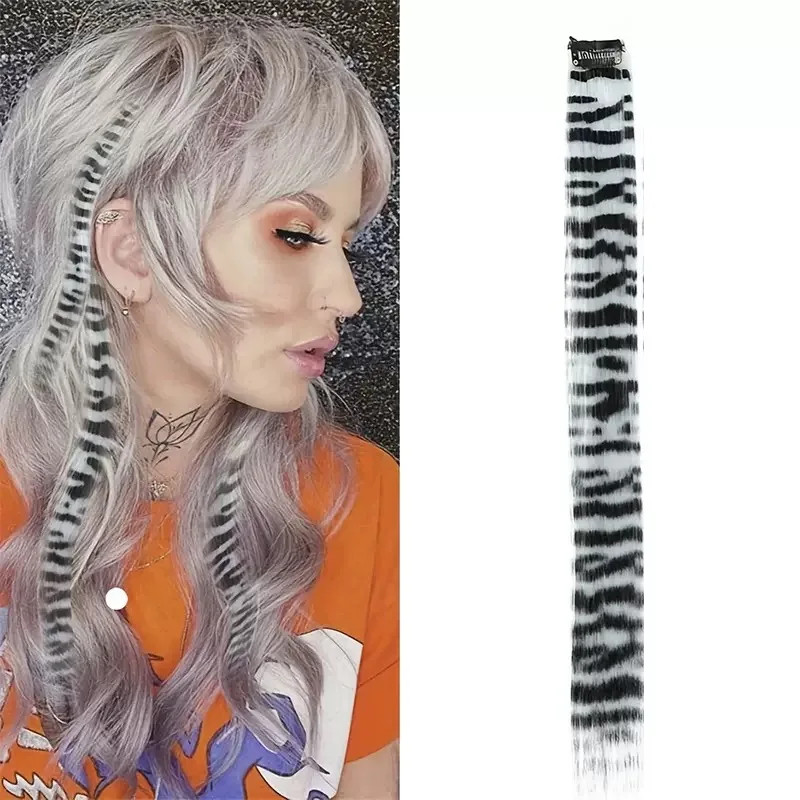 Colorful Stripe Synthetic Long Straight Clip In Hair Extensions For Daily Party