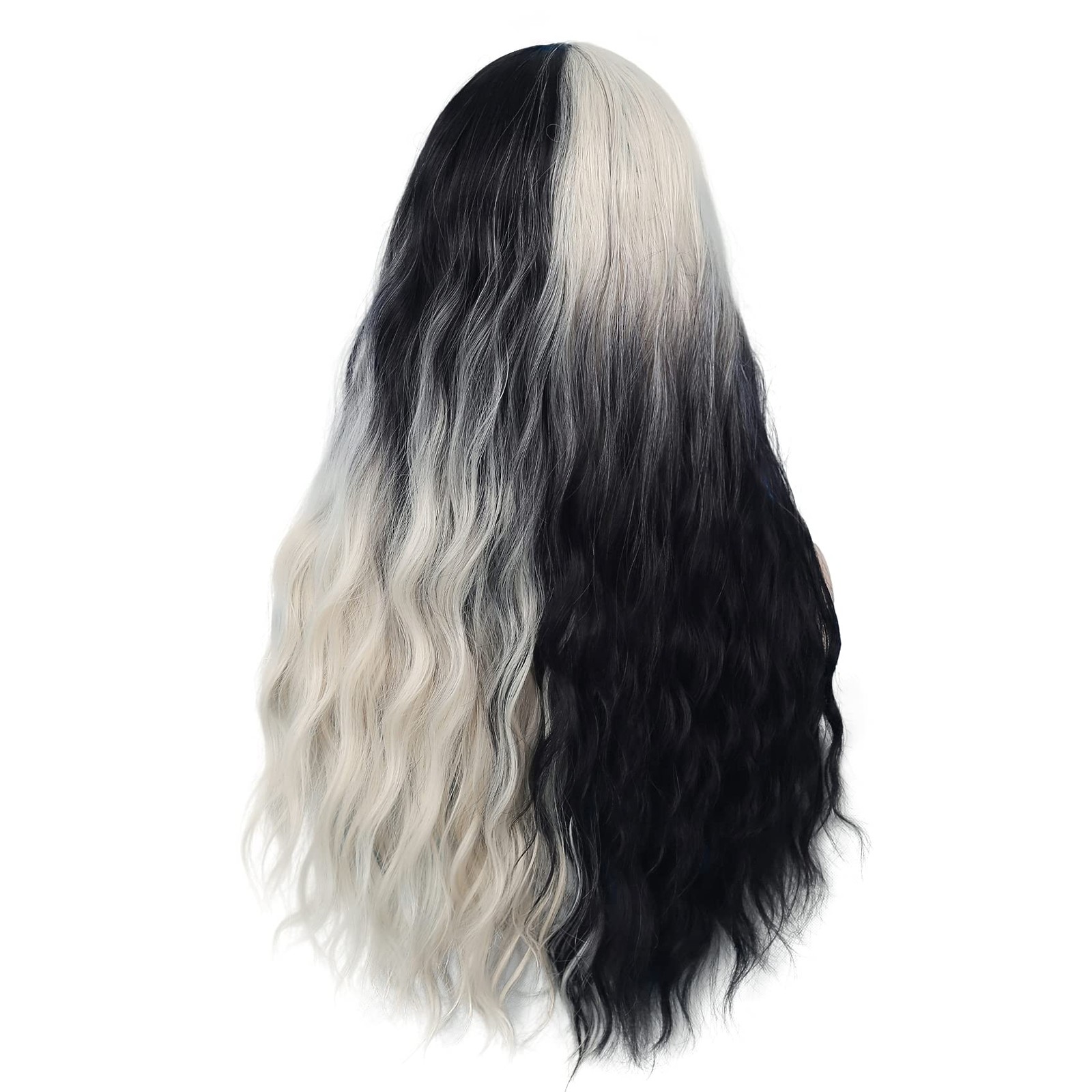 Black and White Curly Wigs for Women Long Wave Ombre Synthetic Hair Natural S…