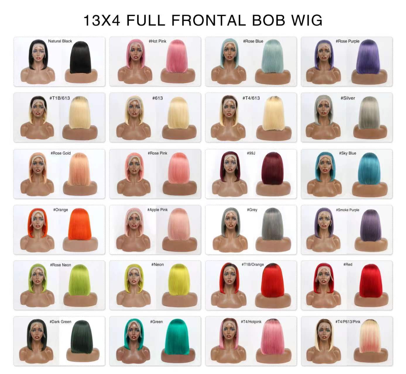 13×4 Short Bob Lace Front Human Hair Wigs Straight Bob Wigs Pre Plcuked Colorful