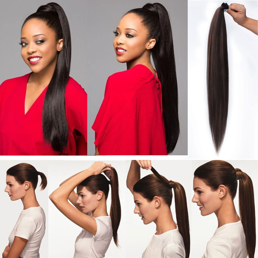 Ponytail Clip In As Human Pony Tail Hair Extension Real Long Thick Curly Wavy