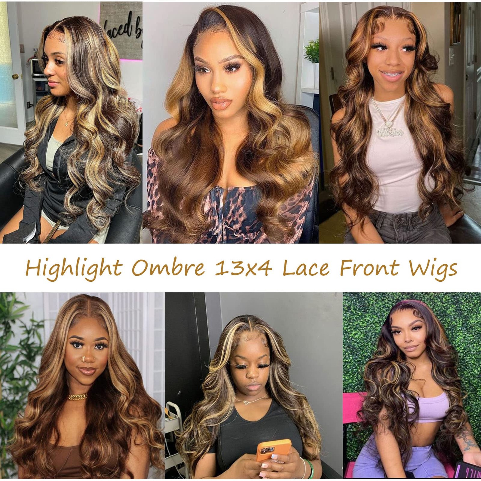 Highlight Ombre 13×4 Lace Front Wig Human Hair Pre Plucked 4/27 Colored Honey…