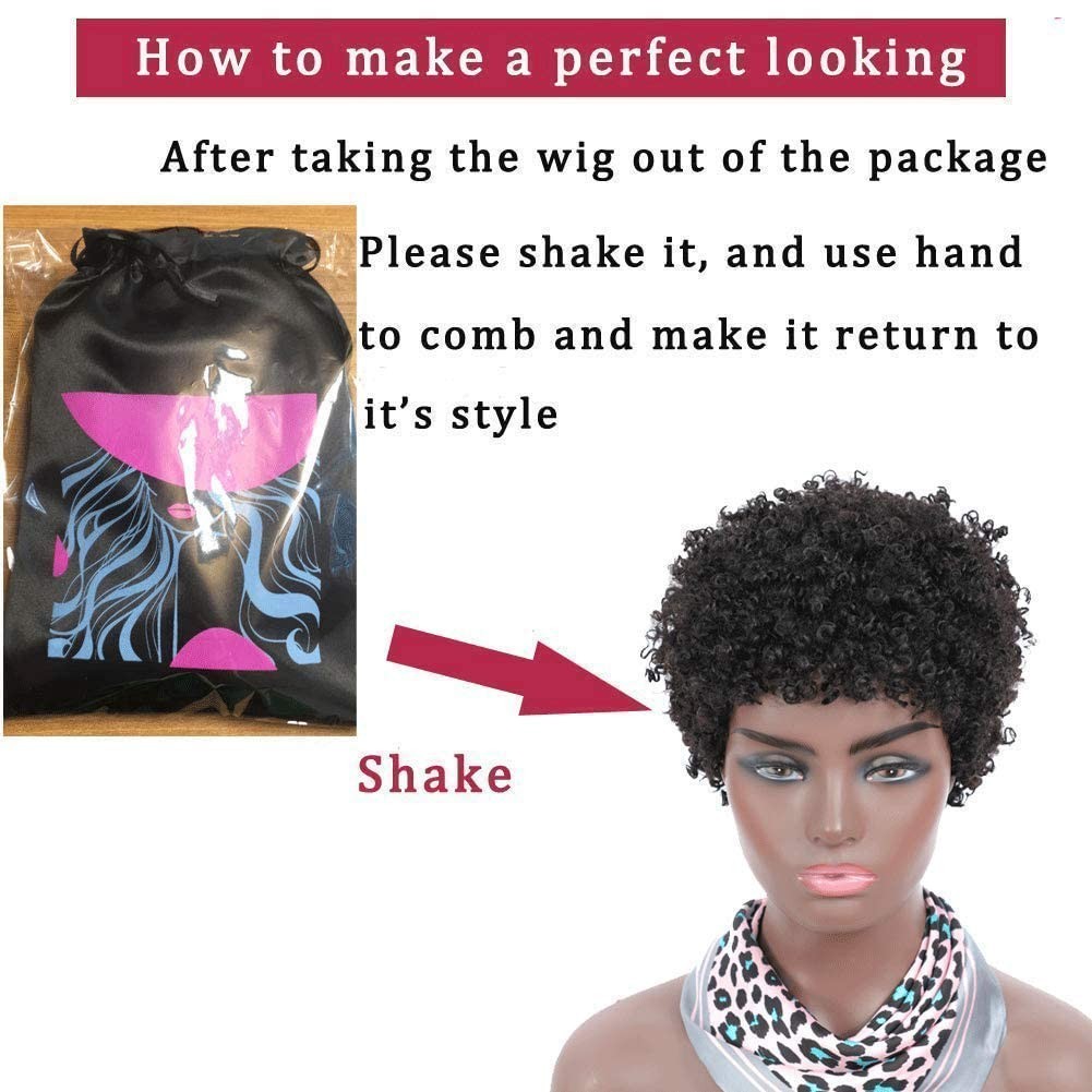 Kinky Human Hair Wig Short Afro Curly Black Women 150% Density Natural