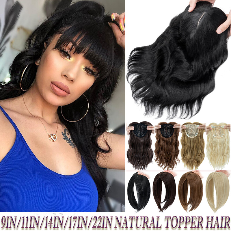 Blonde Wavy Clip In Topper As Human Hair Extension Natural Toupee French Bangs
