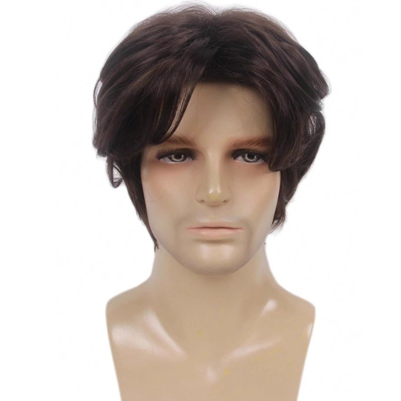 Men Brown Wig Fashion Short Beanie Hairpiece Male Universal Cosplay Glueless Wig