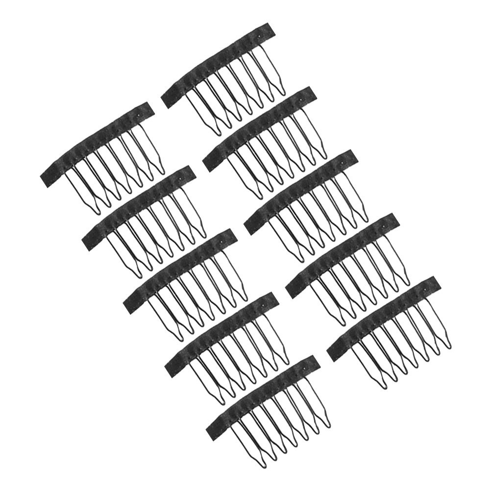 10Pcs Black Wig Clip for Caps with Steel Teeth Easy Sew on Lace Net Clip