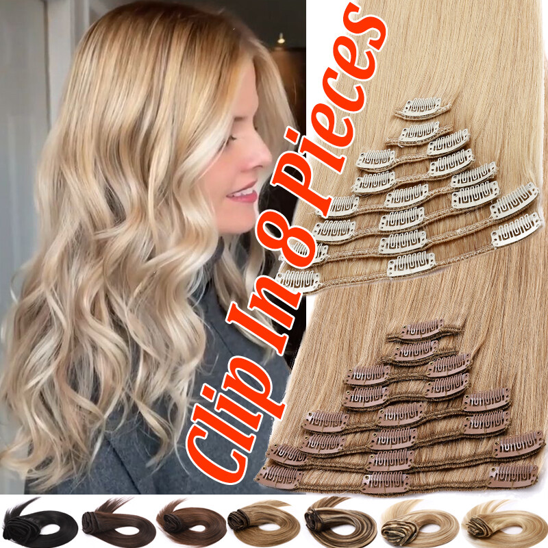CLEARANCE Clip In Extensions 100% Remy Human Hair Full Head 8Pieces Straight 22″