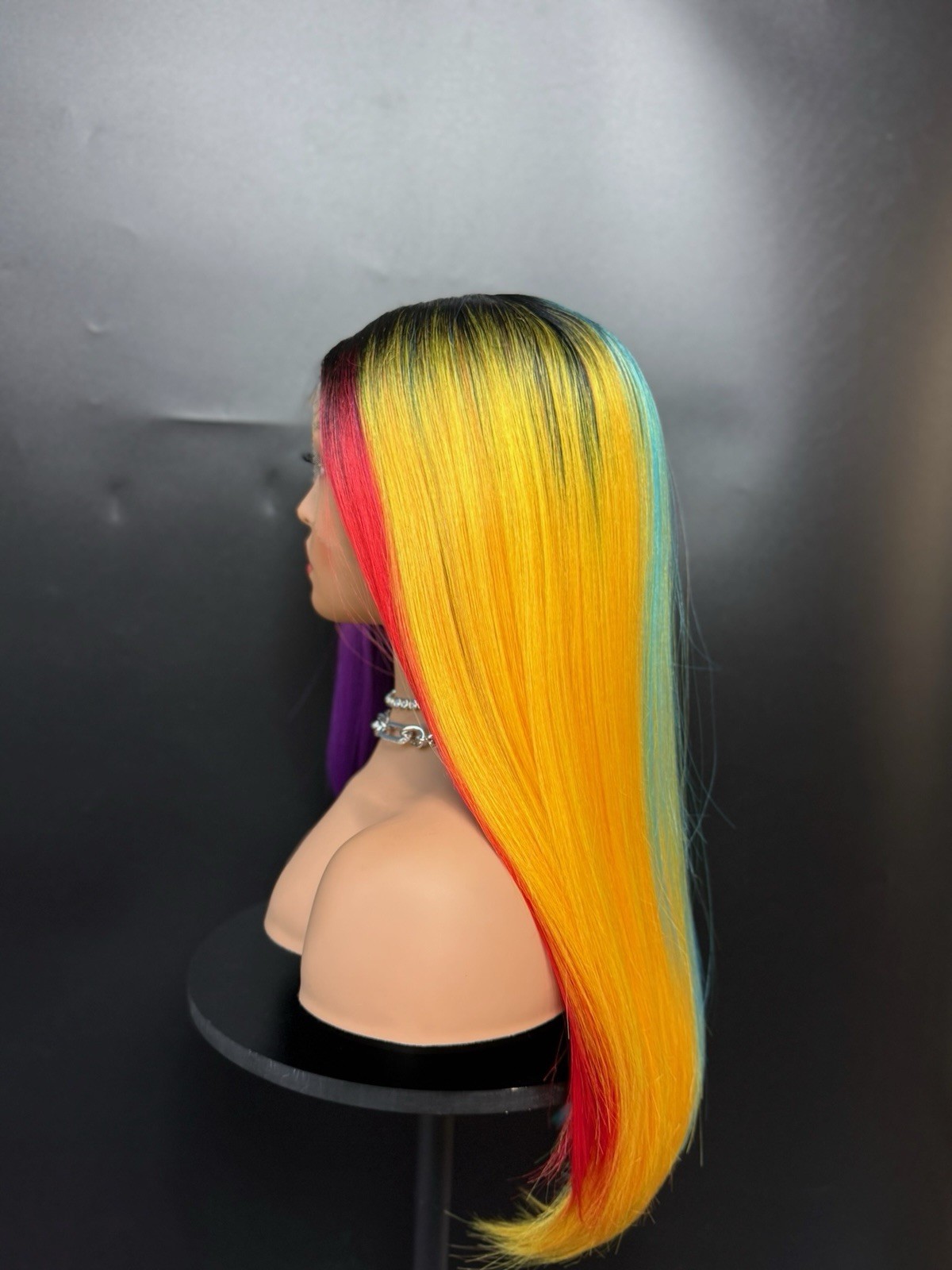 Pastel Rainbow Wig Lace Front Middle Part Straight Heat Ok