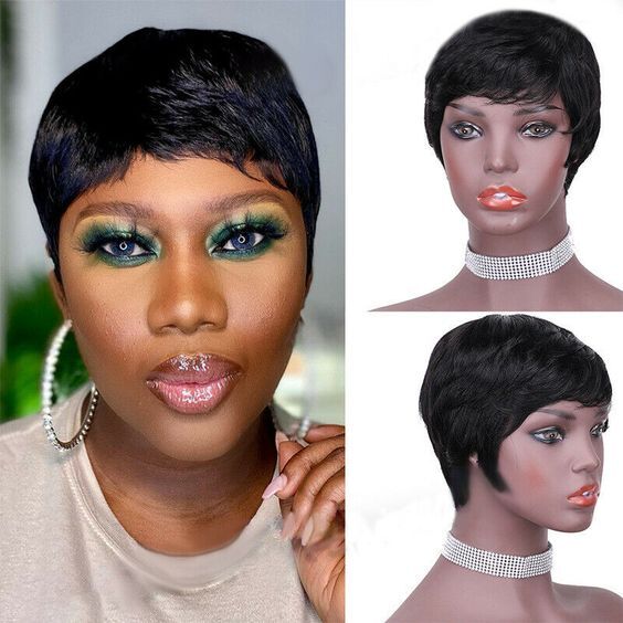 100% Human Hair Wig Short Pixie Cut Wigs Straight Black For Women Soft US STOCK
