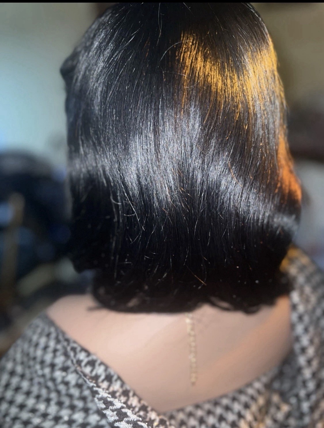 100% HUMAN HAIR FULL WIG BOB STRAIGHTW/ LAYERED BANGS ( 1B SOFT BLK) THICK NWT