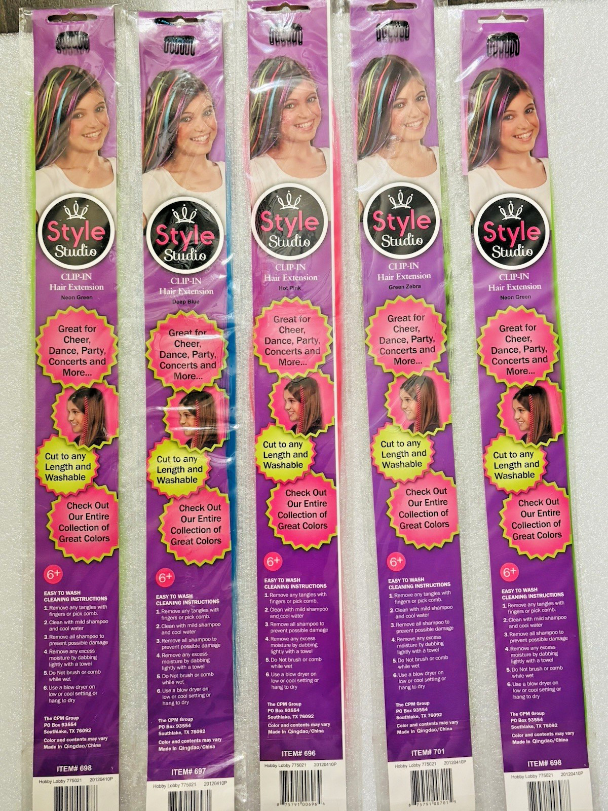Lot of 5 STYLE STUDIO Multi Color Synthetic Clip-In Hair Extension Wash or Cut