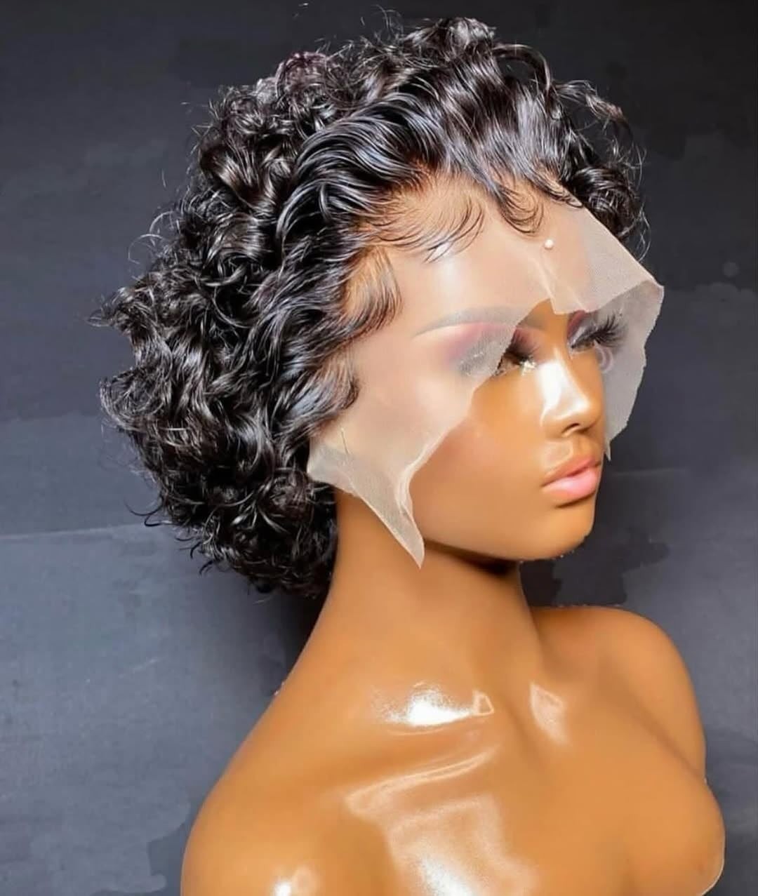 Short Curly Human Hair Wig Lace Front Pixie Cut 6 Inch for Black Women