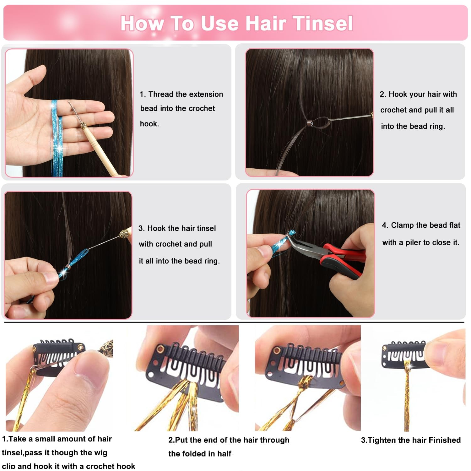 20 Colors Hair Tinsel Kit 4600 Strands 48in Heat Resistant Glitter Extensions
