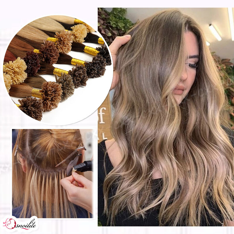 100G Pre Bonded Glue U Nail Tip Keratin Fusion Remy Human Hair Extensions 200PCS