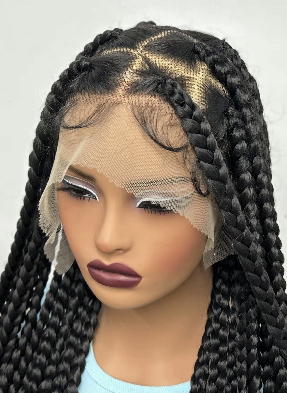 Full Lace Knotless Braided Wig 36in Black Synthetic with Baby Hair