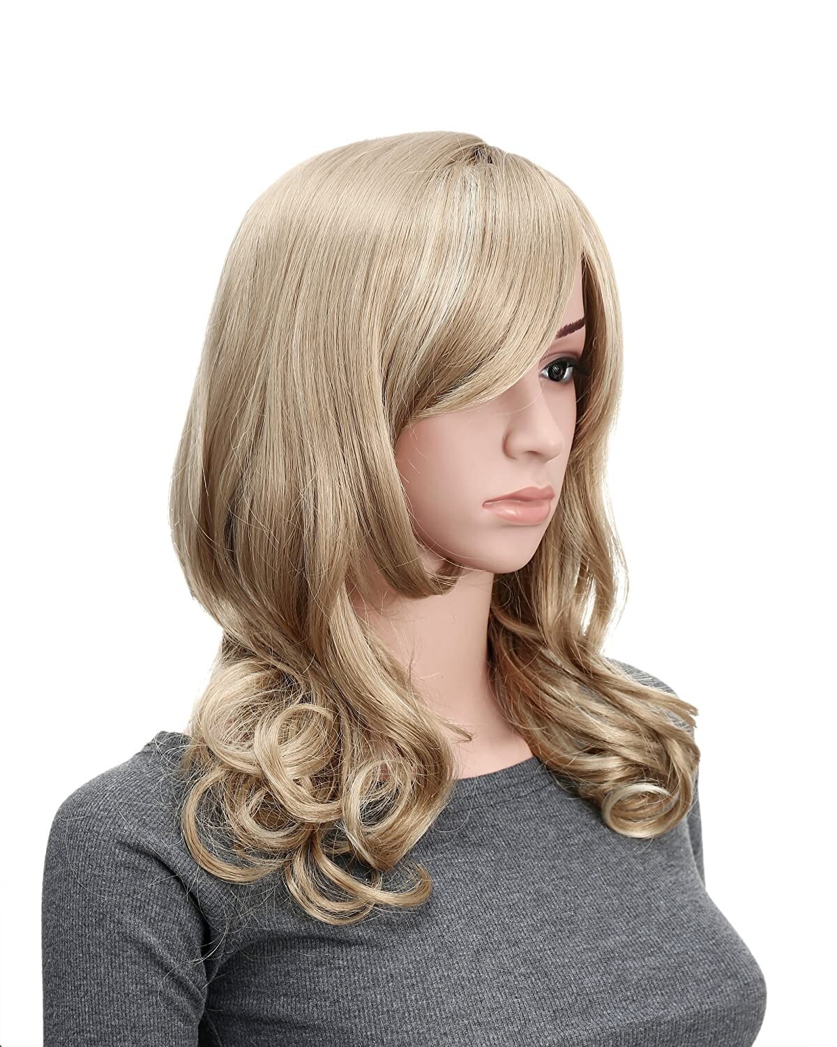 OneDor 18 Inch Full Head Long Curly Kanekalon Hair Wig with Hair Fringe