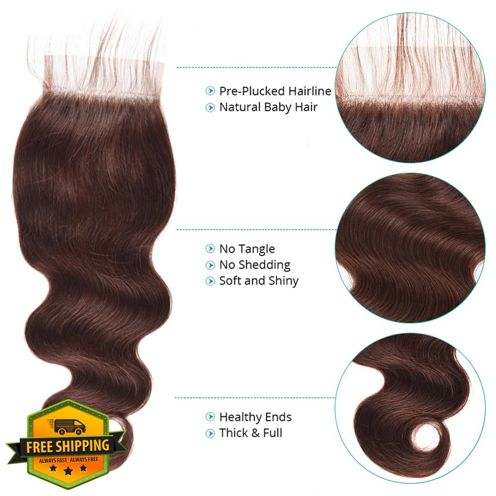 YiweYowe 28 Inch #4 Brown Lace Closure