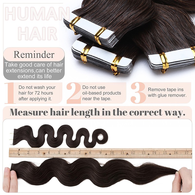 Glue Body Wave Tape In 100% Remy Human Hair Extensions Skin Weft Thick Highlight