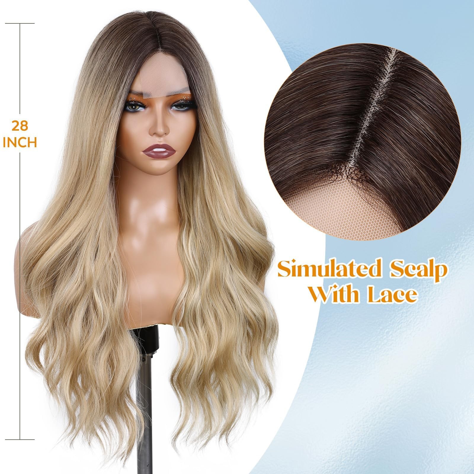 Blonde Wigs Long Ombre Blonde Wavy Hair Middle Part Curly Wavy Wig for Women …