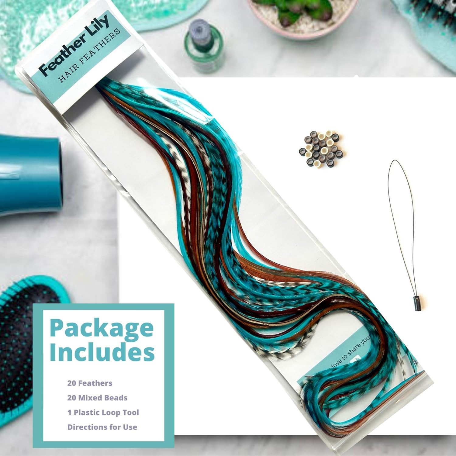 Hair Feathers Extensions Kit – DIY Microlink Beads & Tool