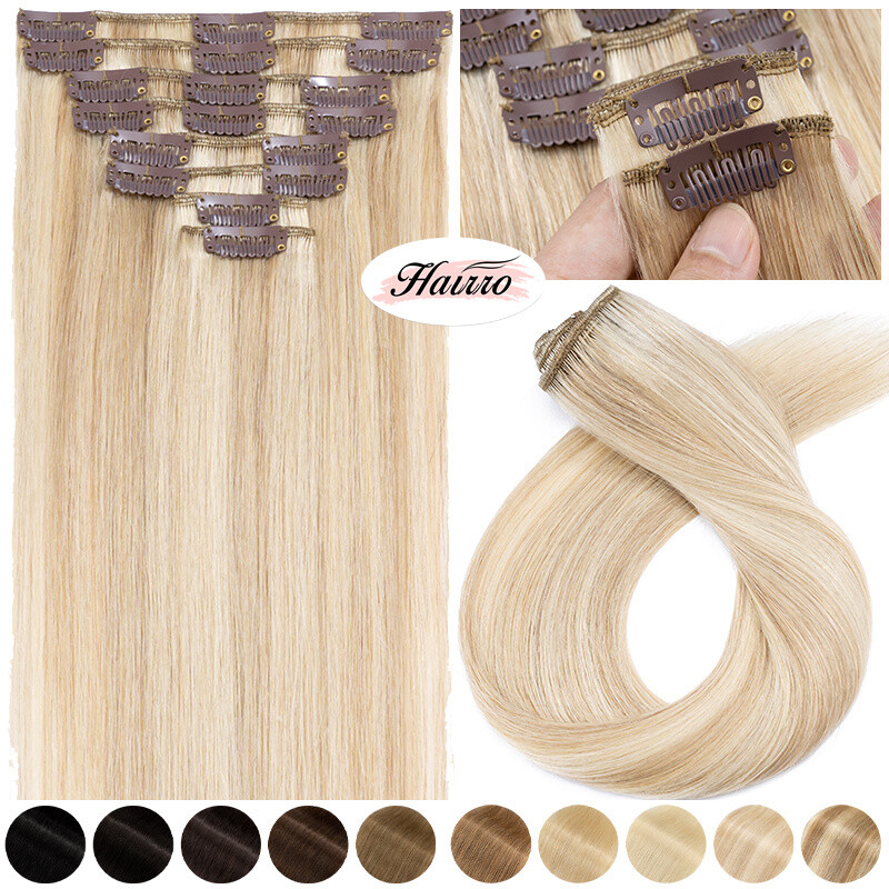 HAIRRO Thick End Clip in 100% Real Human Hair Extensions 8PCS 18Clips Full Head
