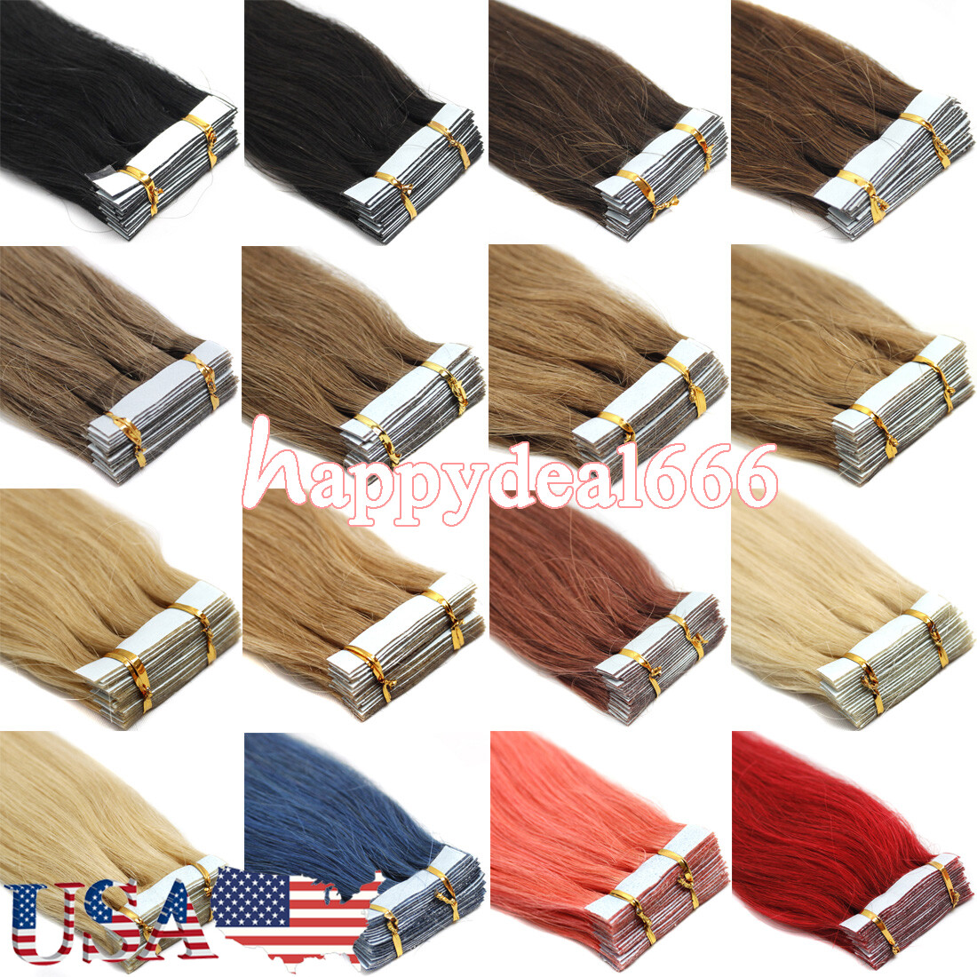 Invisible Tape-ins Human Hair Extensions Adhesive PU Skin Wefts Remy Thick Hair
