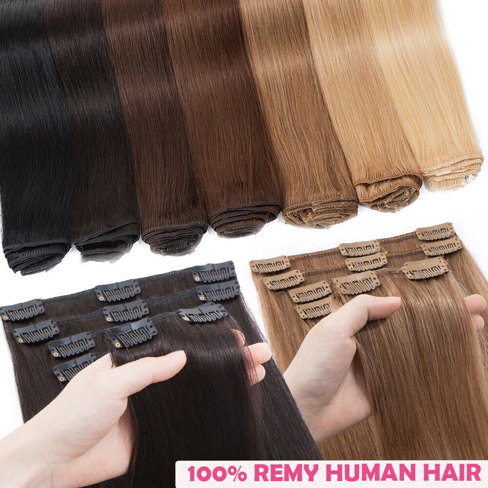 Clip in Hair Extensions Real Human Hair Clip-on Remy Hair Thick Balayage Colors