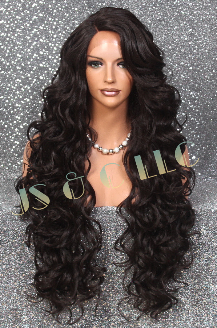 40″ Human Hair Blend Mono Top Full Lace Front Wig Dark Brown Heat OK WBPR 4