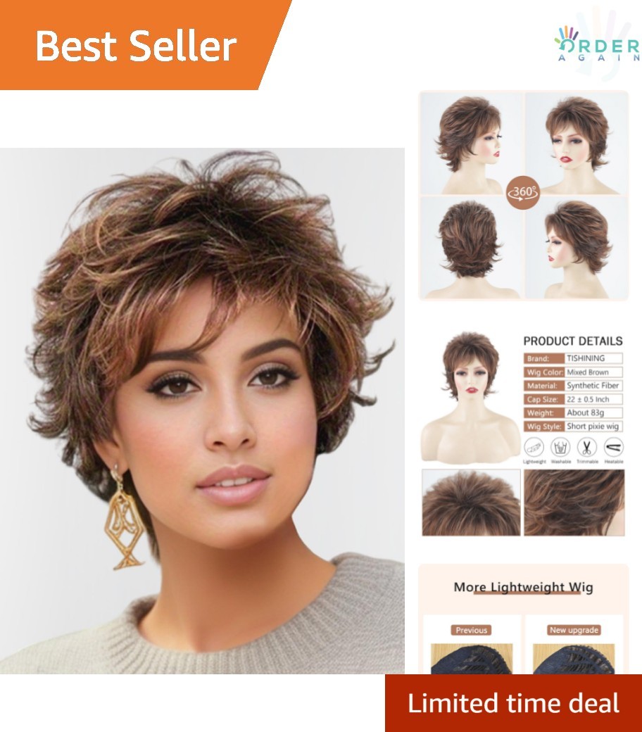Short Curly Wigs Women Brown Synthetic Heat Resistant Layered Party Wig
