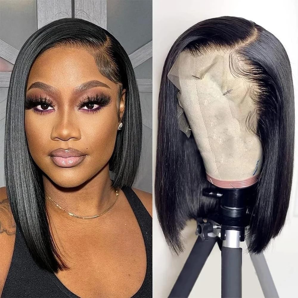 13×4 Lace Front Bob Wigs Human Hair Short Straight Bob Lace Frontal Wigs