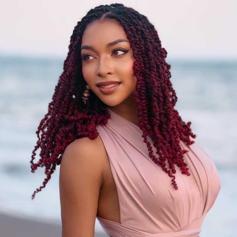 Leeven Ombre Burgundy 14 Inch Pretwisted Passion Twist Crochet Hair 8 Packs Pre