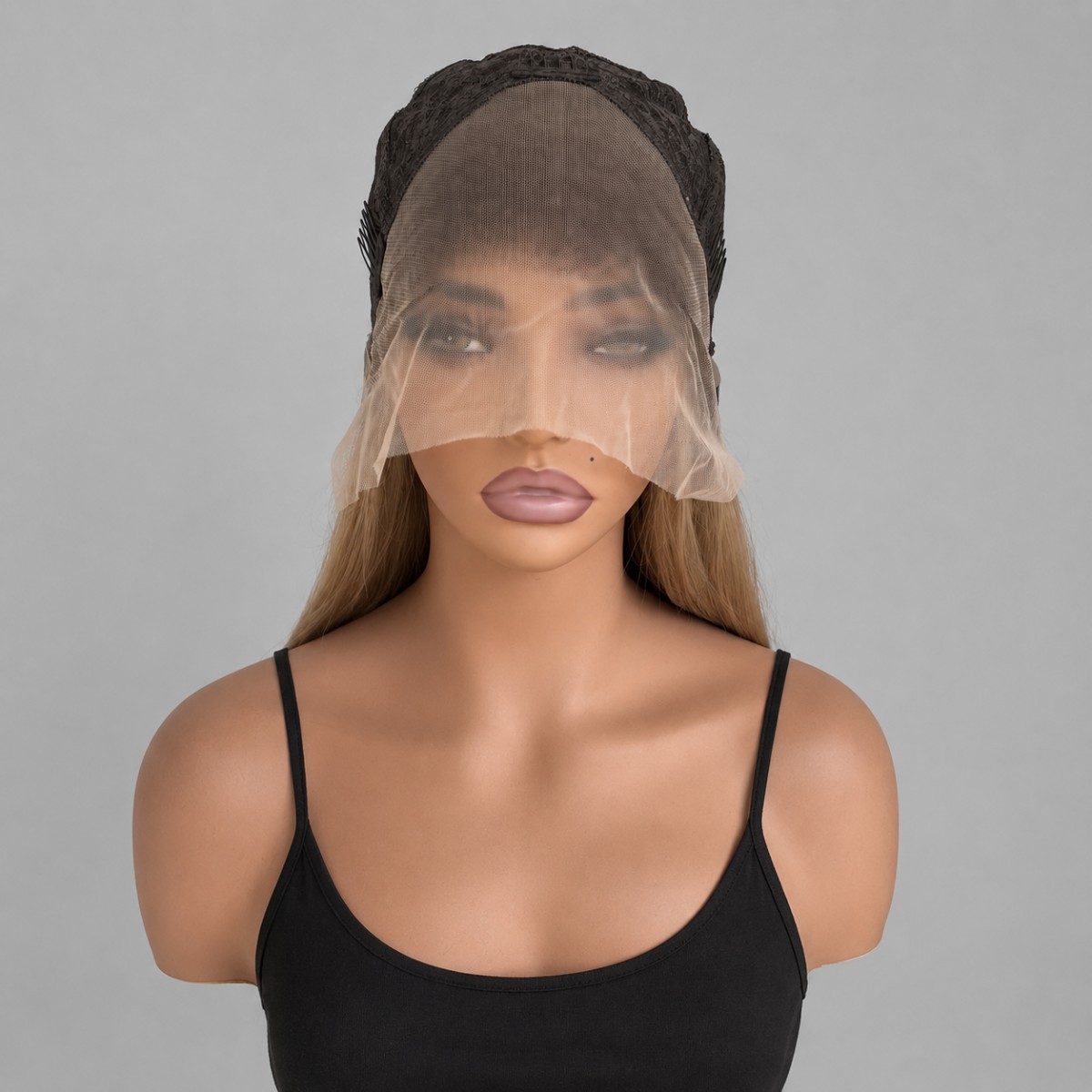 Soft Synthetic Hair Ash Blonde Long Straight Glue Less Lace Front Wig Layered
