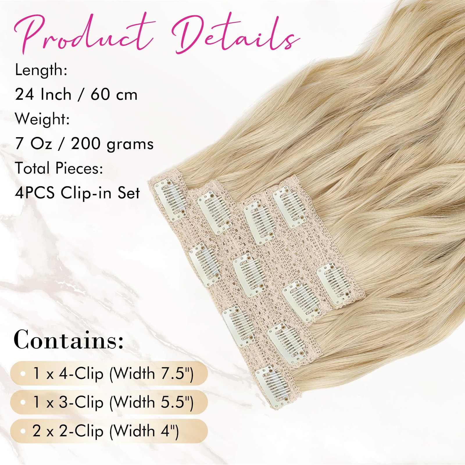 Clip in Hair Extensions, 4PCS Blonde Hair Extensions 24″ Thick Long Beach Wav…