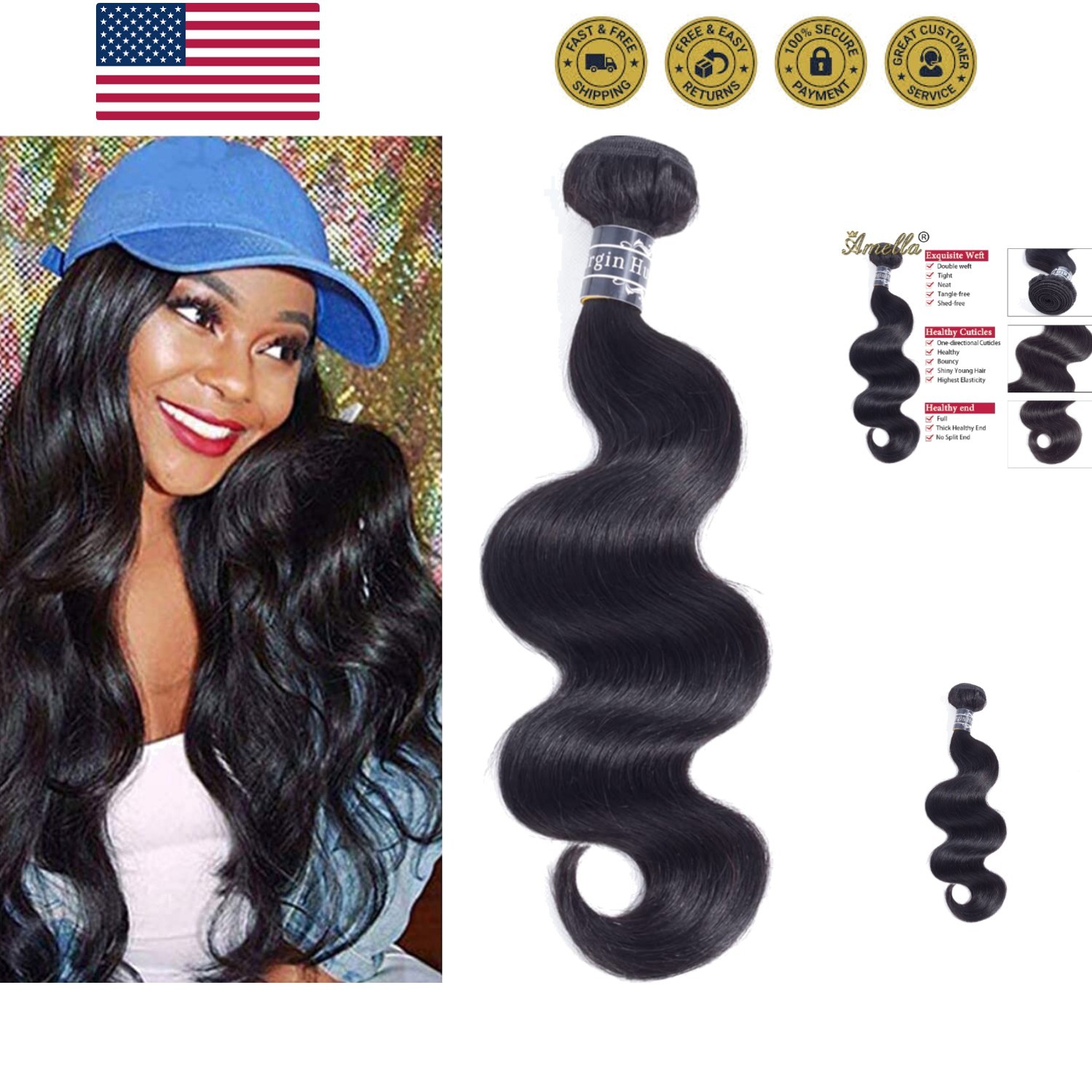 Hair Brazilian Body Wave One Bundle 20inch 100% Unprocessed Brazilian Virgin …