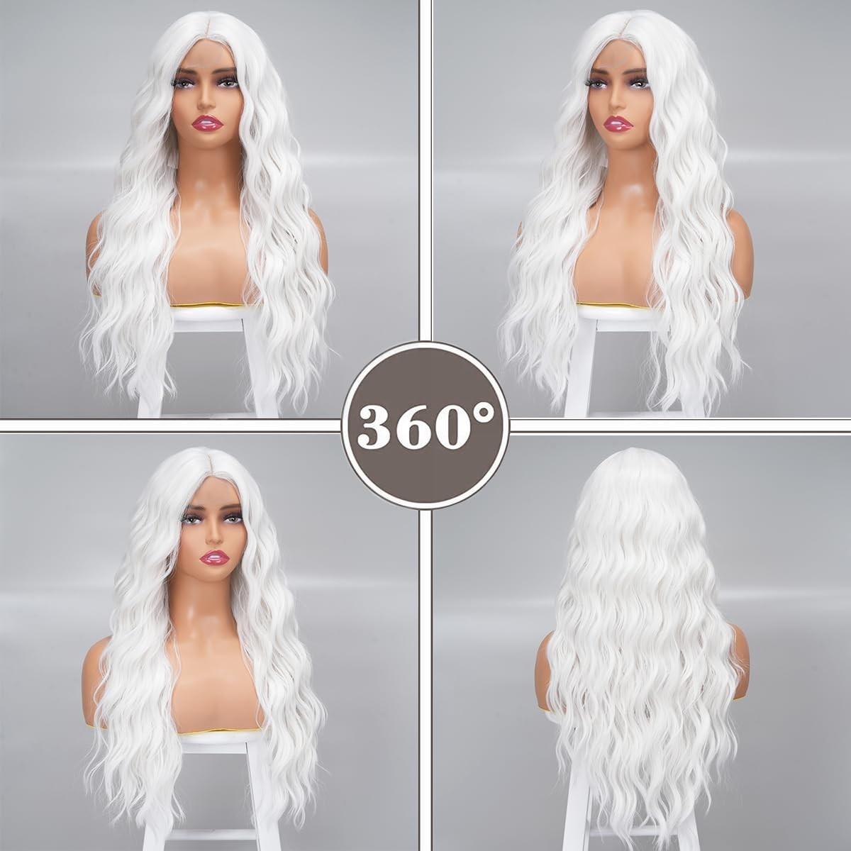 Long White Wig for Women – 26 Inch Wavy Heat Resistant Synthetic Hair for Hal…