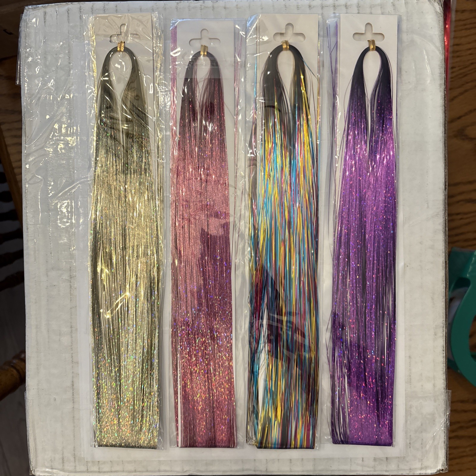 14 Pack Mixed Colors Hair Tinsel Kit with Tools 36-44 Inch Fairy Hair Extensions