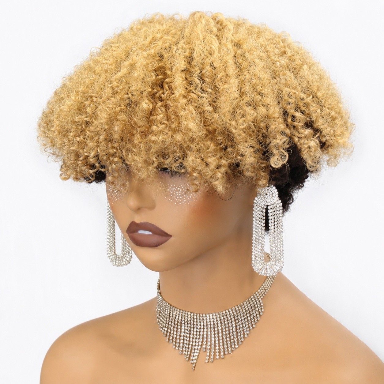 Short Afro Curly Mix Color Pixie Cut human hair Wig for African American Women