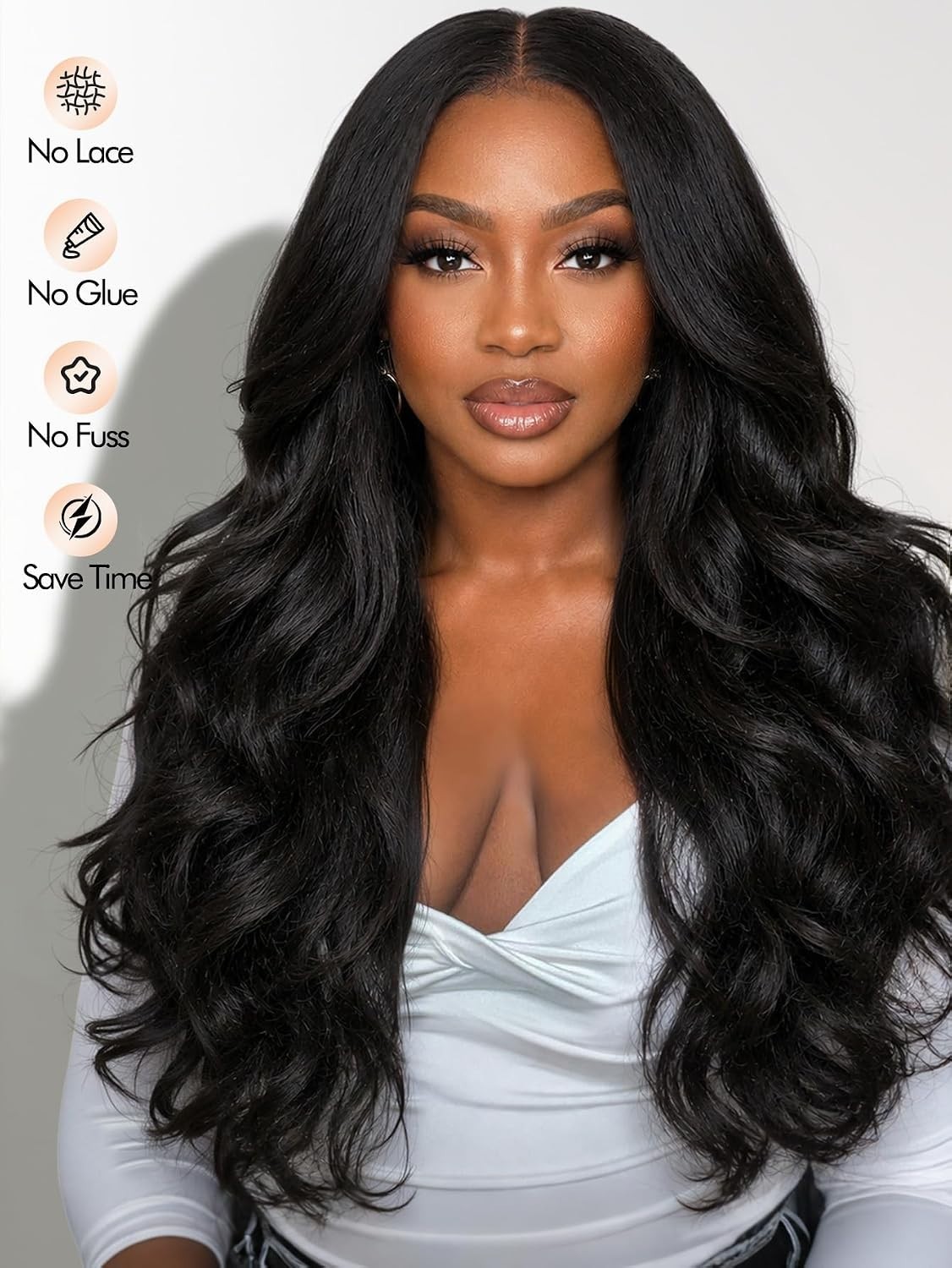 Yaki Wavy V Part Synthetic Long Half Wig for Black Women 26 Inch Body Wave