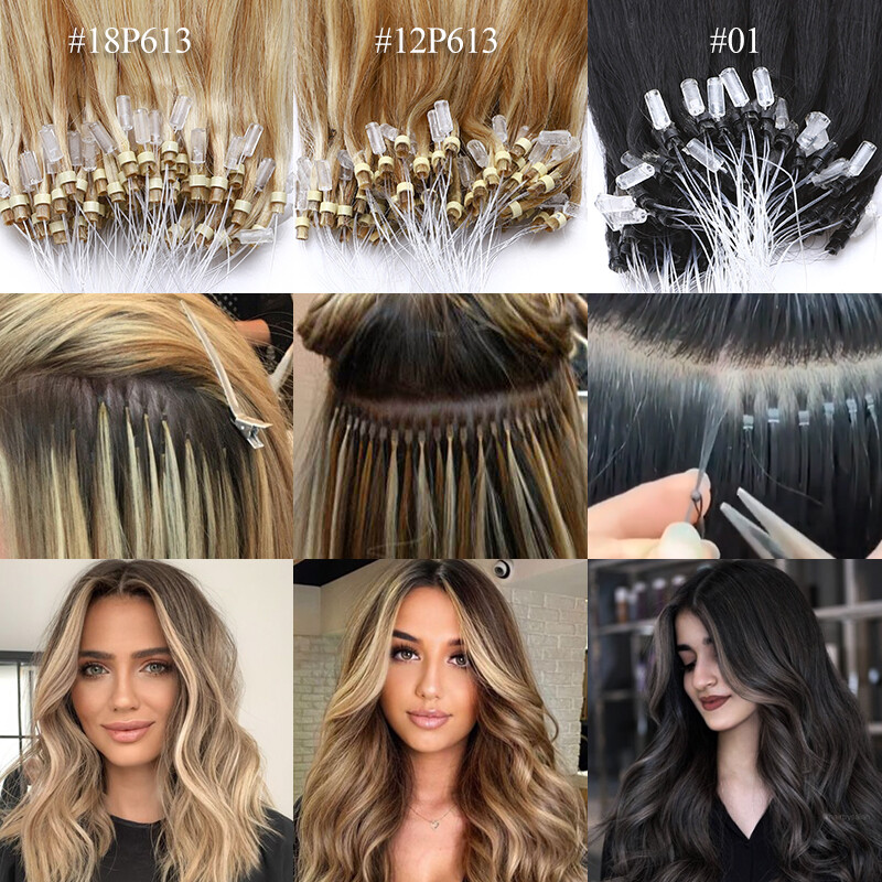 200s Thick 100% Remy Human Hair Extensions Micro Loop Ring Beads Tip Ombre Hair