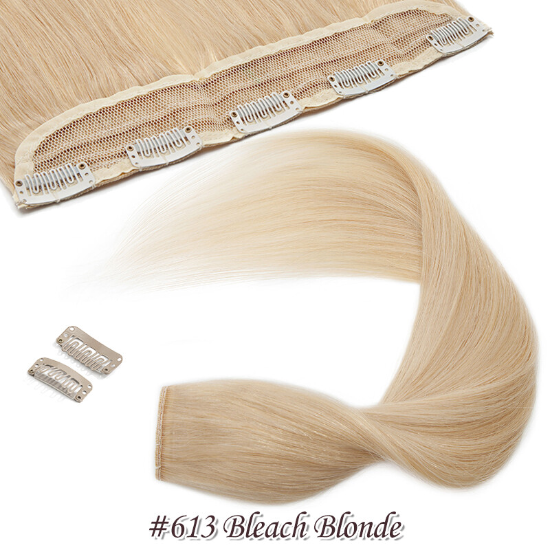 One Piece Thick Weft Clip in Real Remy Human Hair Extensions Full Head V-Shape