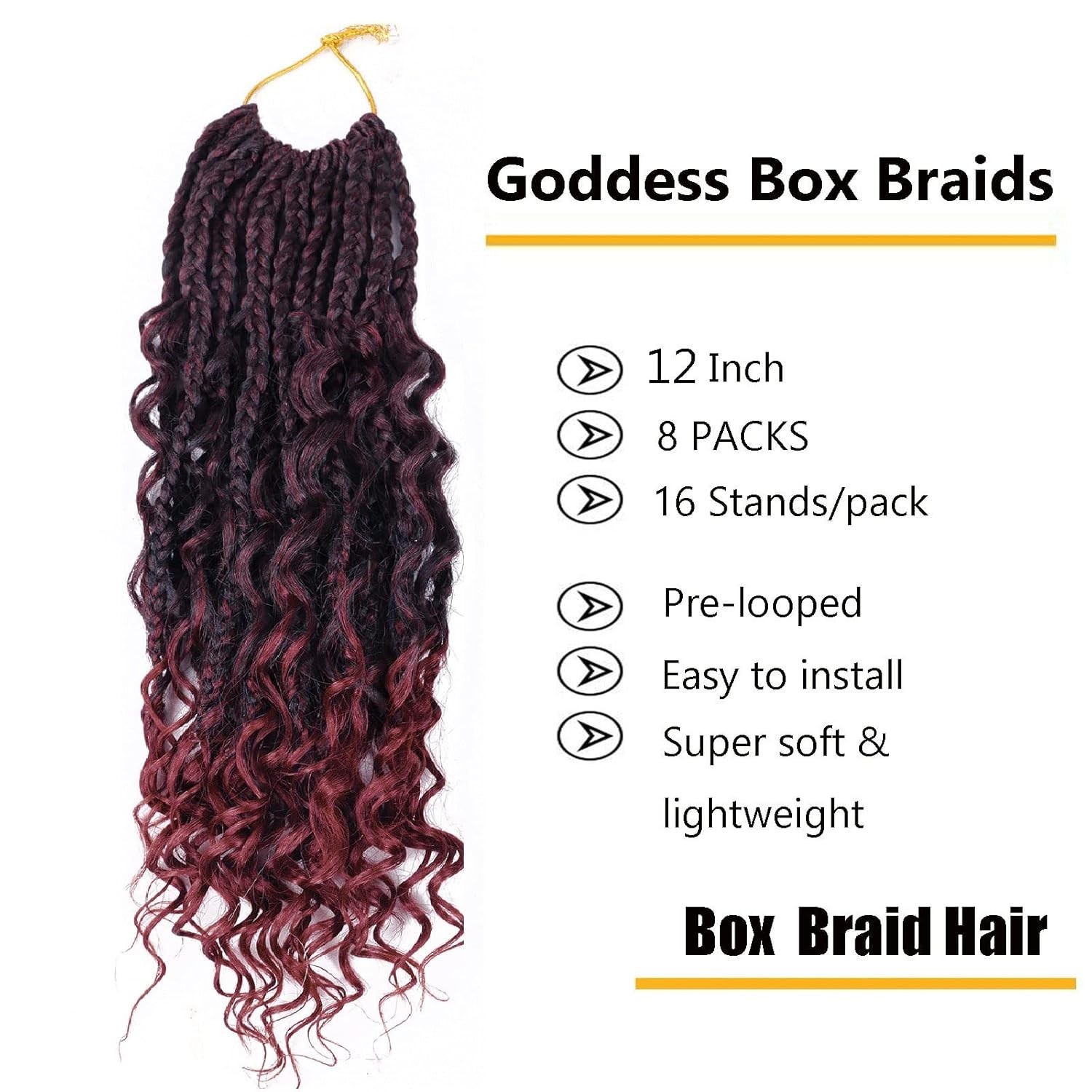 12 Inch Crochet Box Braids Curly Ends 8 Pack Synthetic Hair for Women