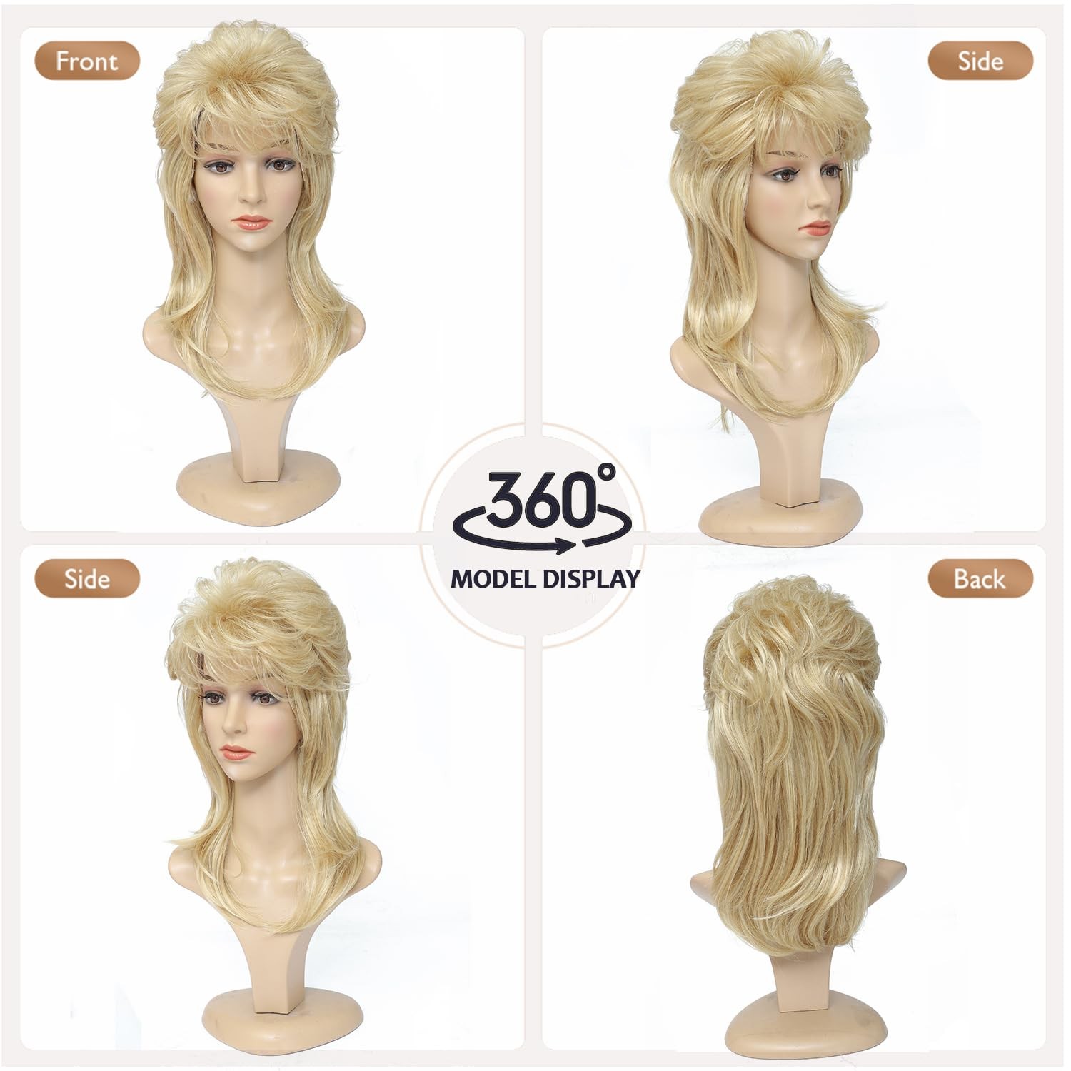Mullet Wig for Women, Light Blonde, 80S 90S Costume Party Accessory