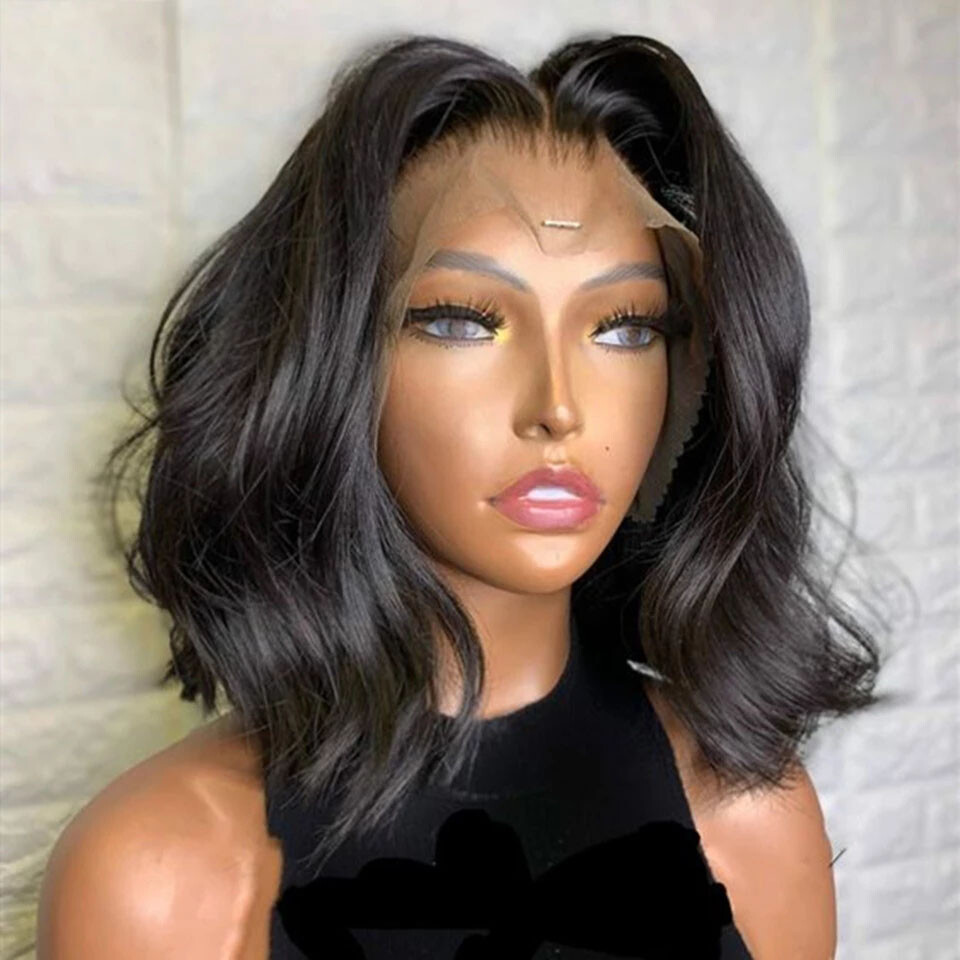 BoB Black Wig Slight Wave 100% Human Hair 4X4 Lace Front Wig PrePluck Wig