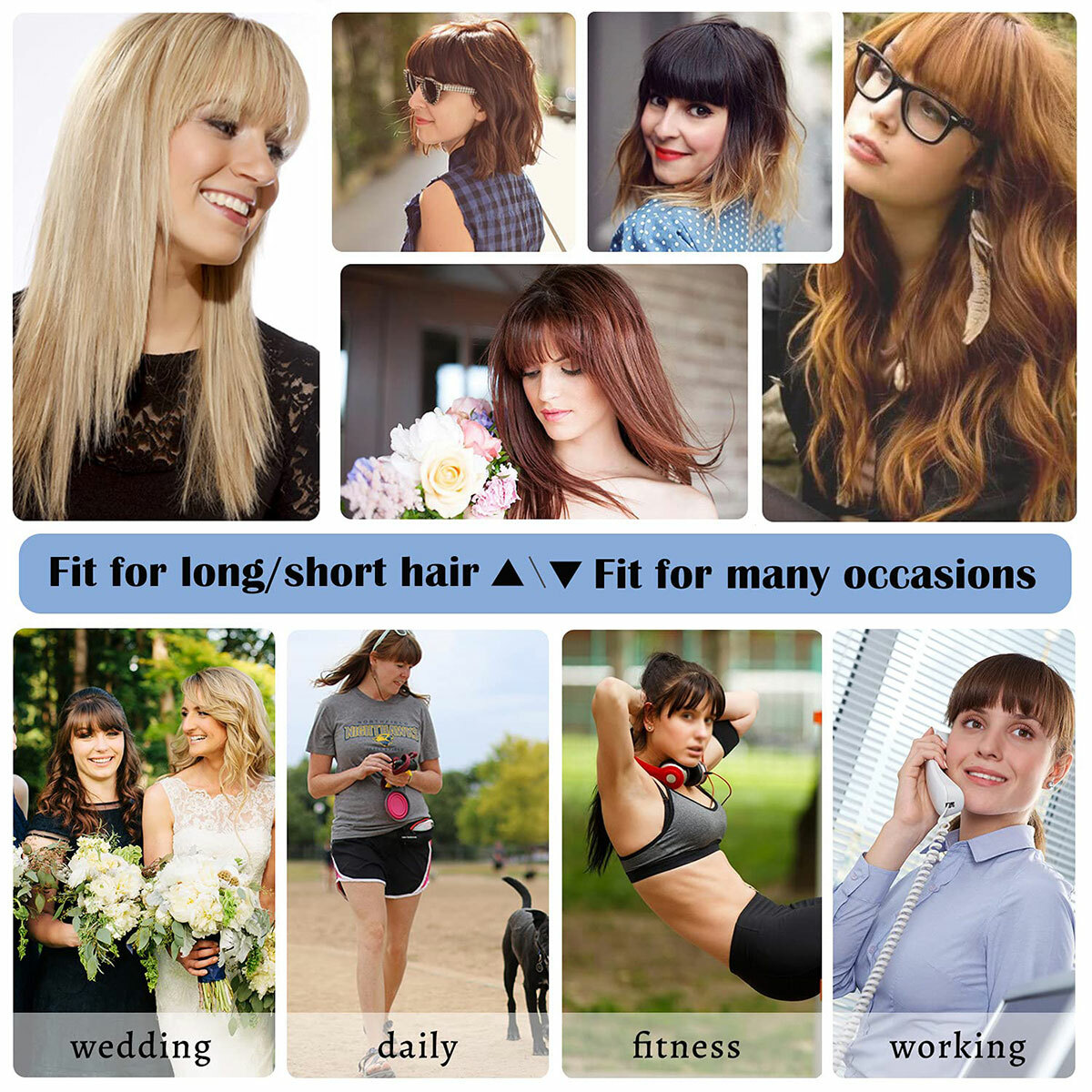 100% Remy Clip In Human Hair Topper Hairpiece Toupee w/ Bang Silk Base For Women