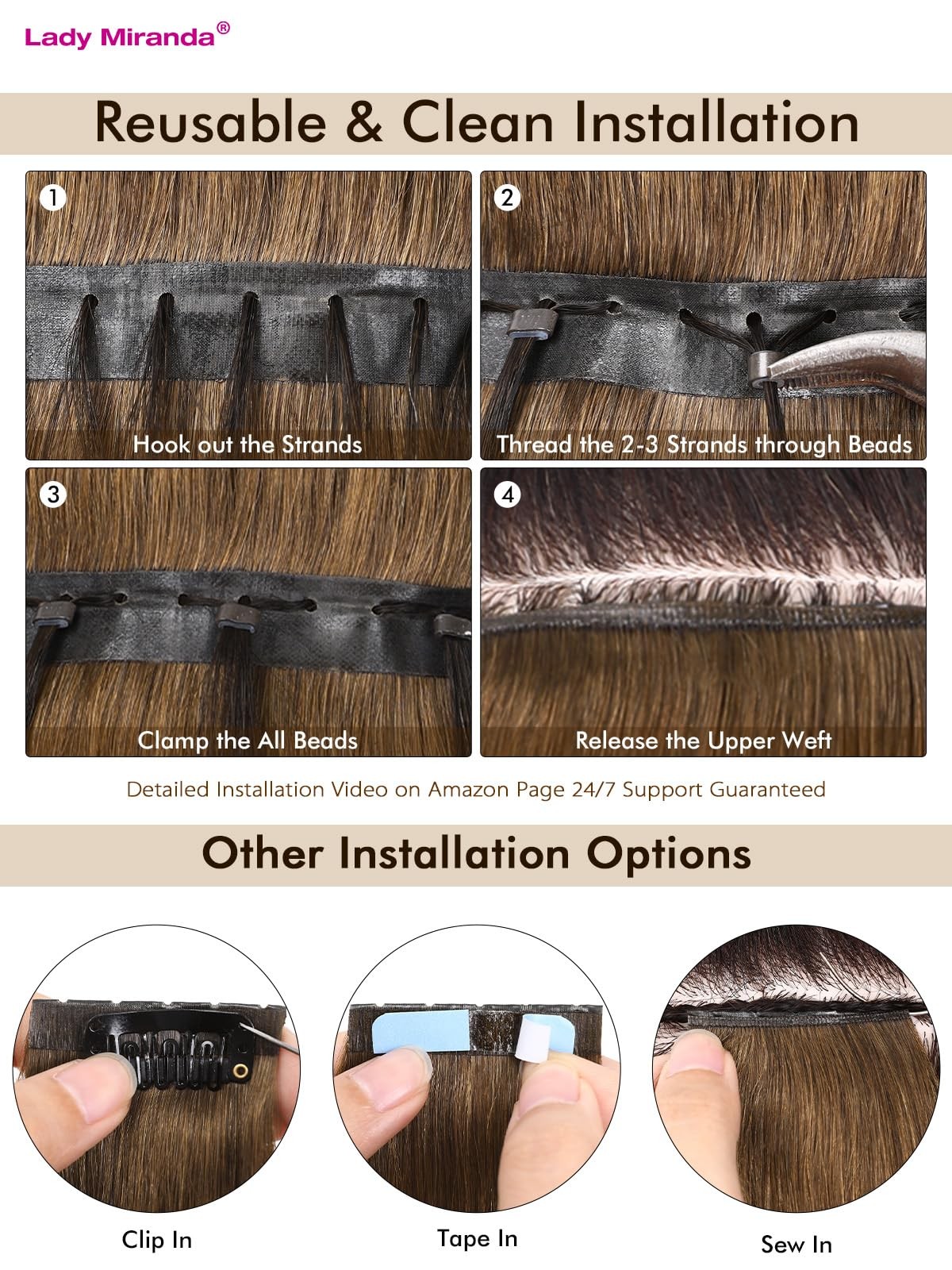 Lady Miranda Ovo Double Weft Hair Extensions Real Human Hair 20 Inch 100G 8Pcs