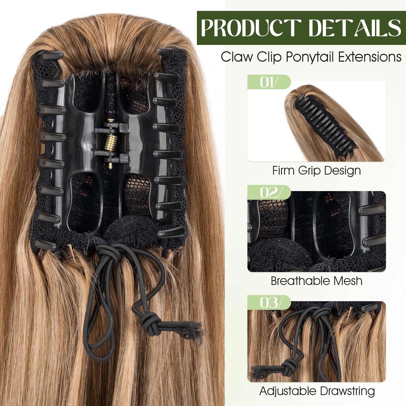 Charites Ponytail Extension 14 Inch Claw Clip Ponytail Extension Human Hair