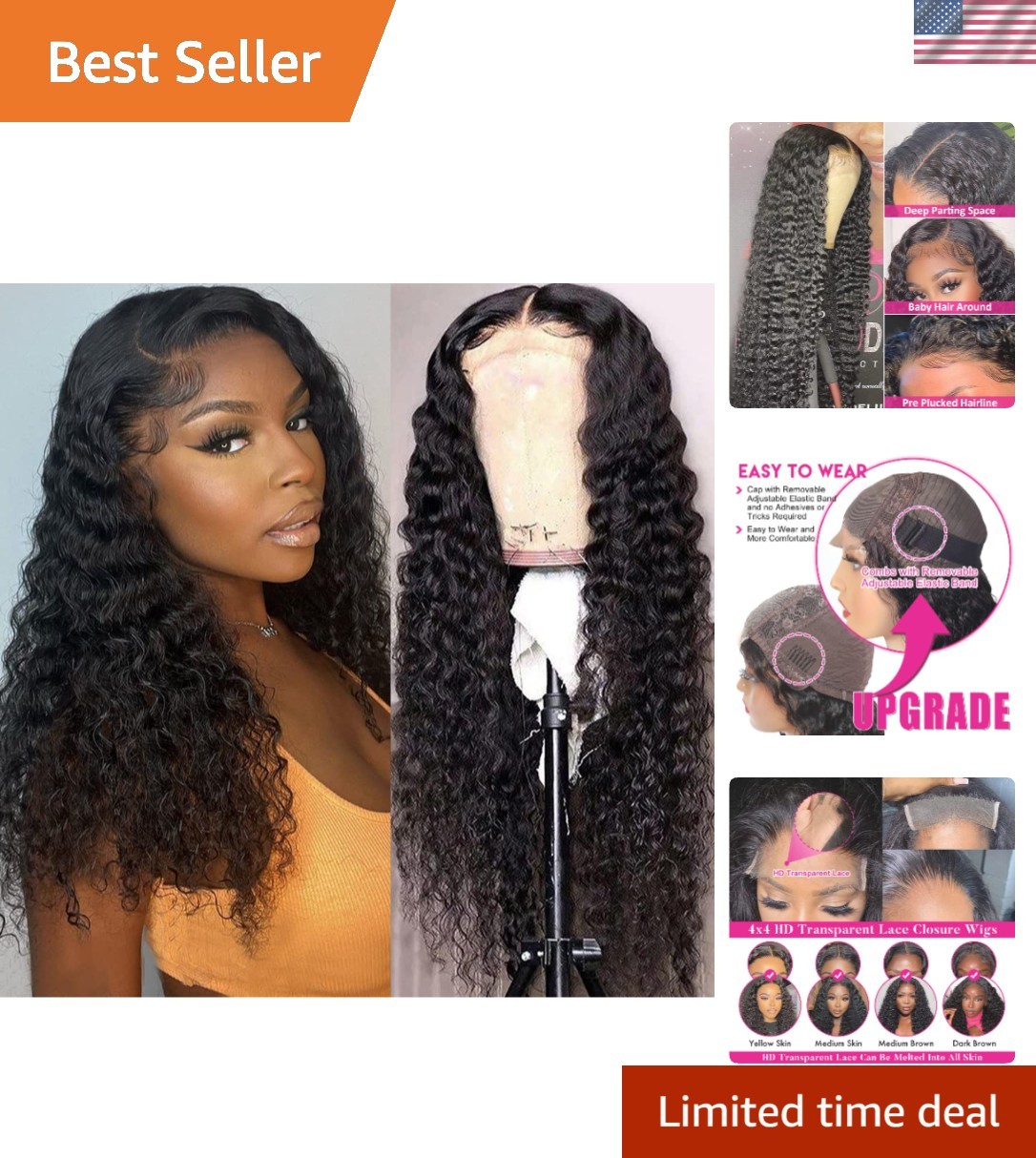 Luxury Deep Wave Lace Front Wig for Black Women – 18 Inch & Baby Hair Included