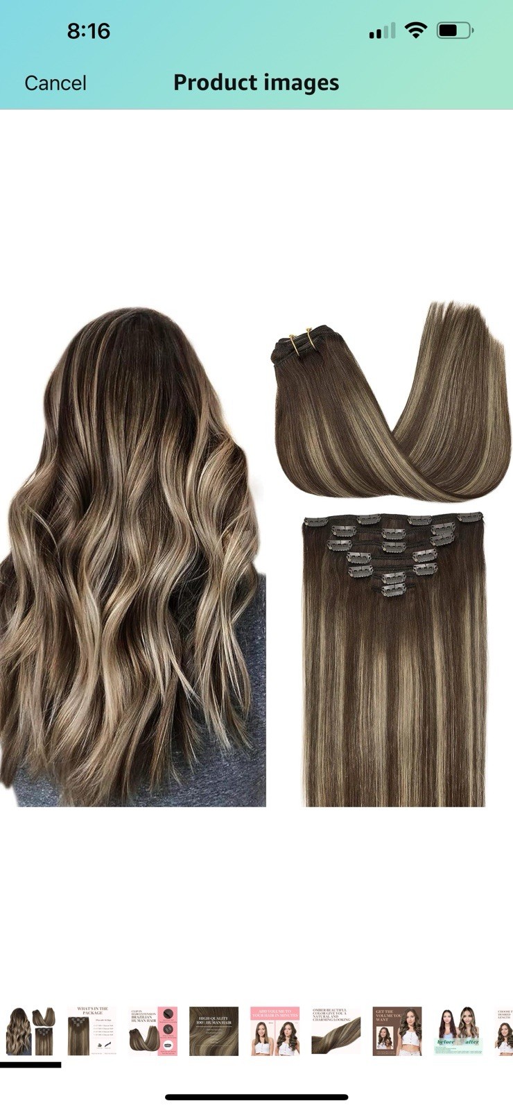 GOO GOO Clip In Human Hair Extensions 14in, Chocolate Brown To Honey Blond